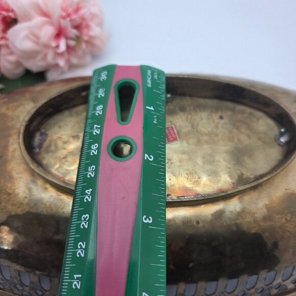 Vintage Brass Oval Shaped Bowl Vanity Tray  Reticulated Design Footed MCM - Picture 9 of 12